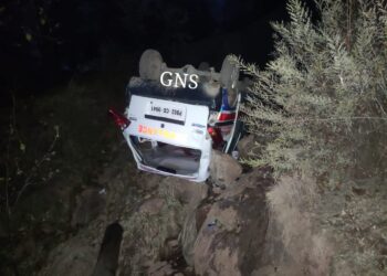 Ambulance carrying dead body turns turtle in Ramban, 2 persons injured