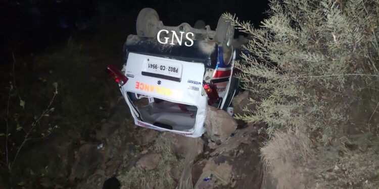 Ambulance carrying dead body turns turtle in Ramban, 2 persons injured