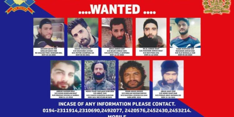 JKP Releases List of 9 ‘Most Wanted Militants’ in Srinagar