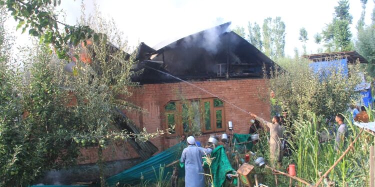 Residential House, Abode to Three Families, Damaged in Blaze in Tangmarg