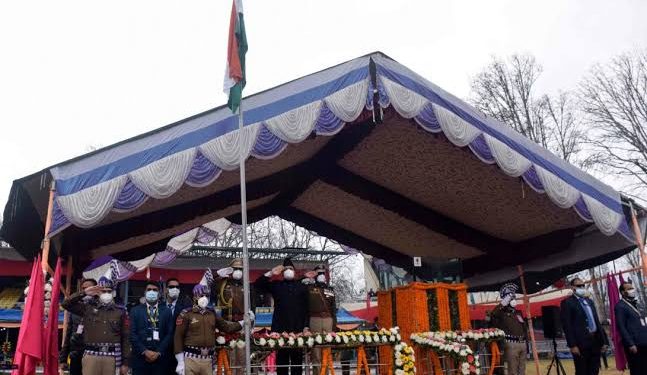 Advisor Bhatnagar unfurls tricolor at SK Stadium, Srinagar