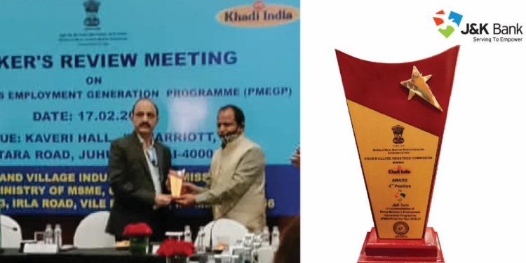 J&K Bank bags Khadi India Award for PMEGP, among top 4 banks in the country