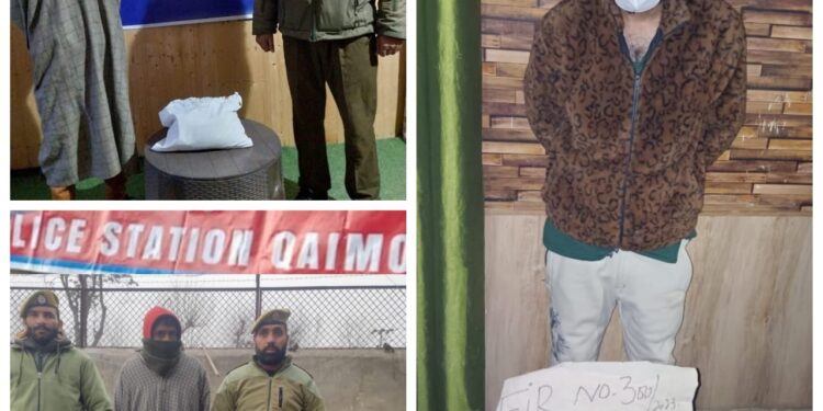 Police arrests 03 drug peddlers in Sopore & Kulgam; Contraband substances recovered